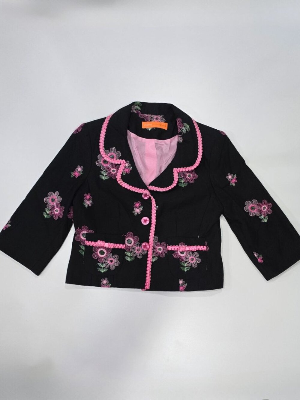 Cynthia Steffe ✦ Embroidered Jacket & Skirt Set ✦ Black Pink Floral Size 4 - Picture 5 of 16